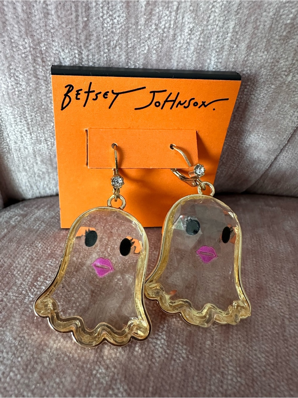NWT Betsey Johnson Halloween Clear Girl Ghost Drop Earrings